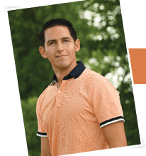 young adult man with orange shirt